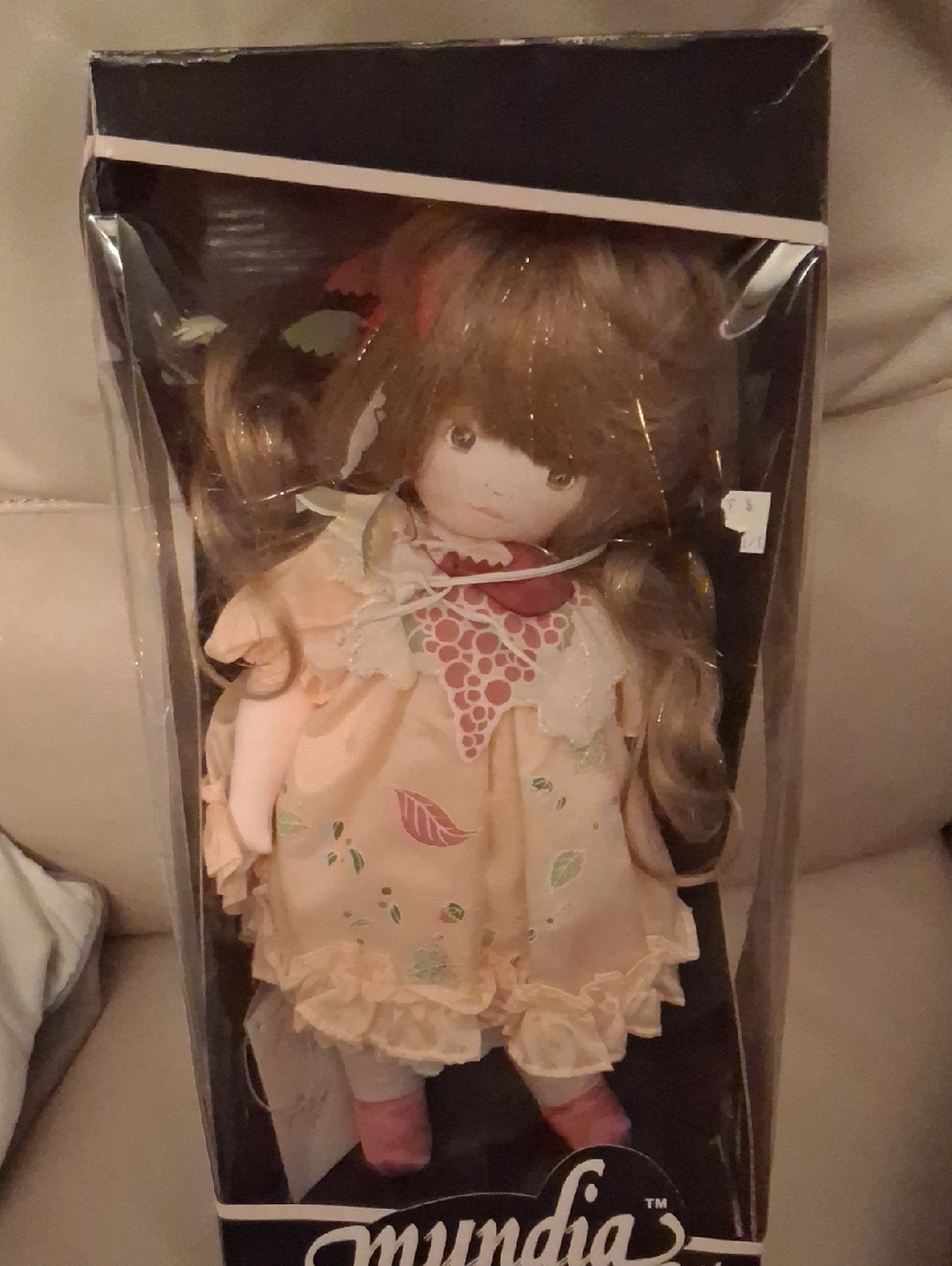 Adorable Mundia Paris Cloth Doll In Leaf Print  Pink Dress